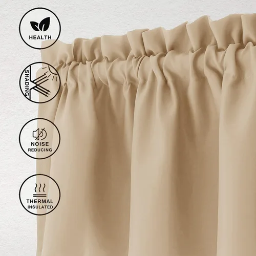 Vista 2 de Hiasan Cortinas opacas con cenefa para oscurecimiento sólido de habitación, cenefas con bolsillo para barra, para ventanas, 42 x 12 pulgadas