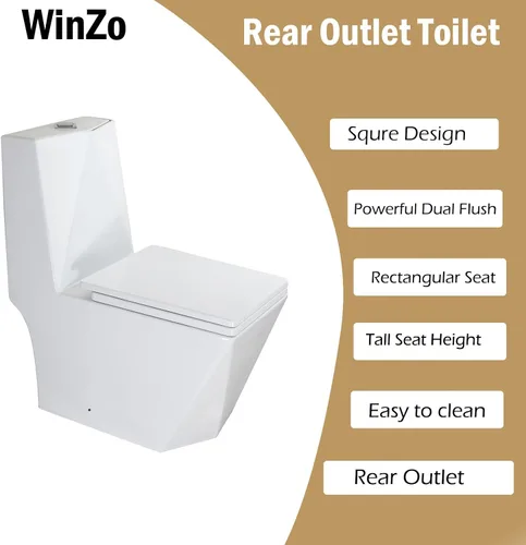 Vista 2 de WinZo Inodoro rectangular con salida trasera con bomba maceradora de 450 W, sistema de descarga ascendente para baño de sótano, cuenco cuadrado