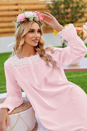 Vista 5 de Ekouaer Camisón victoriano de algodón de manga larga vintage antiguo vestido de anillo para mujer