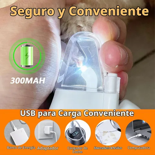 Vista 5 de Cortauñas 2 en 1 para perros y amoladora de uñas de perro, recortadora de uñas para perros con luces LED, recargable por USB, sensor rápido