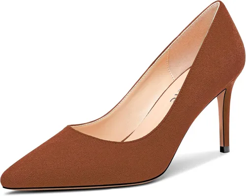 Vista 29 de Castamere Zapatos de tacón alto básicos para mujer, sin cordones, puntiagudos, tacón de aguja de 3.3 in charol leopardo beige