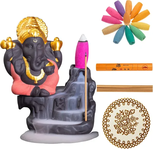 Vista 10 de Mini estatua de Ganesha, estatua de Ganapati Ganesh en soportes de incienso, ídolo de Ganpati, estatua de Ganesha, figura de Ganesha, Dios elefante