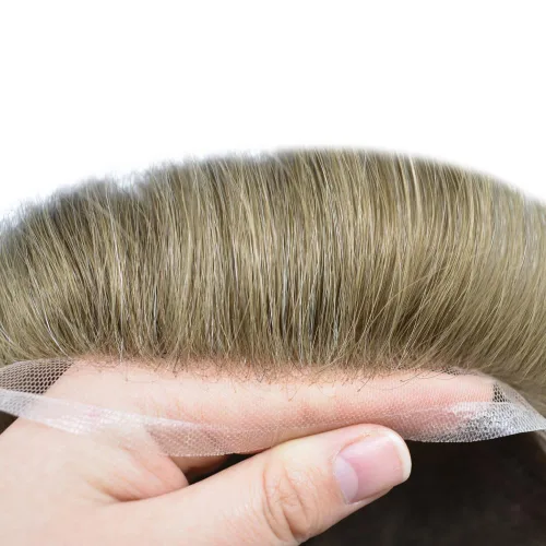 Vista 3 de Completo suizo encaje tupé para hombres pieza de pelo real sistema de reemplazo de cabello humano para hombres Toupee Hairpieces para hombres 7x9