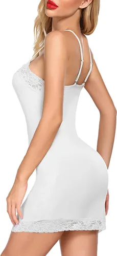 Vista 4 de Avidlove Vestido de encaje sexy para mujer, con cuello en V, camisola, minivestido