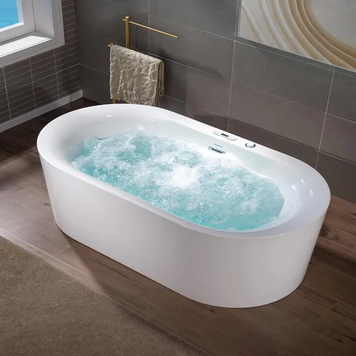 Vista 16 de WOODBRIDGE 59" × 31-1/2" Hidromasaje compacto y aire, bañera de remojo climatizada Whirlpool & Air Bubble Jets (16 Jets), Adjustable Air Blower
