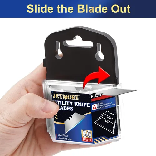 Vista 4 de JETMORE - Hojas de cuchillo utilitario, paquete de 50 hojas para cortador de caja, hoja de acero SK5 de alto carbono, hoja de tamaño estándar