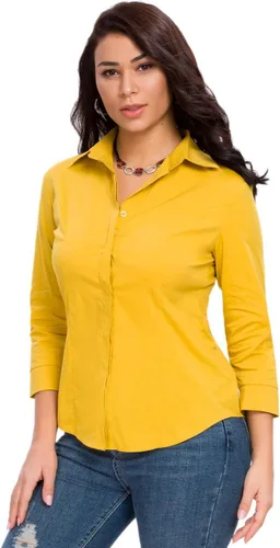Vista 14 de Camisas con botones para mujer, oficial, formal, manga 3/4, color blanco, elástica, camisa de vestir de verano