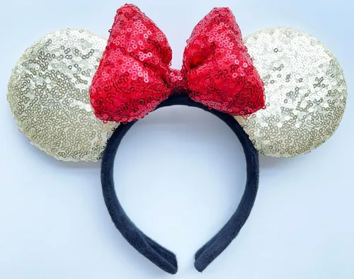 Vista 4 de A Miaow Diadema de orejas de ratón negro 3D con lentejuelas MM purpurina mariposa cierre de pelo suministro de parque para adultos mujeres accesorio