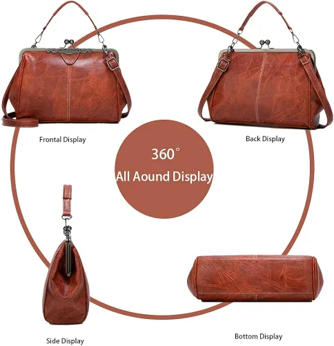Vista 3 de ROUROU Bolso hueco retro para las mujeres de cuero de la PU bolso de embrague de noche bolso de embrague Kiss Lock cierre Crossbody bolso