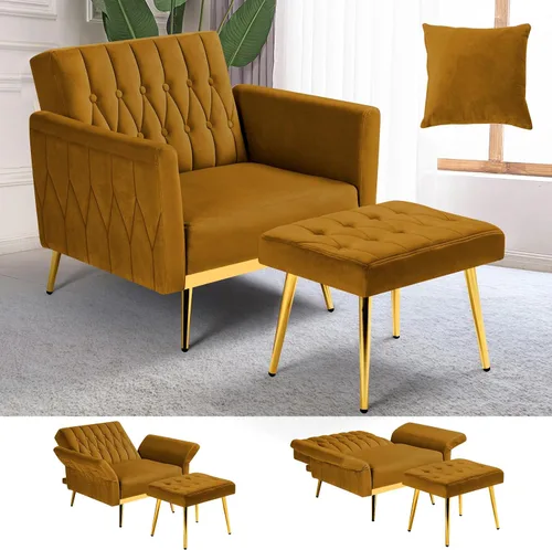 Vista 18 de Silla decorativa de terciopelo con otomana y respaldo ajustable