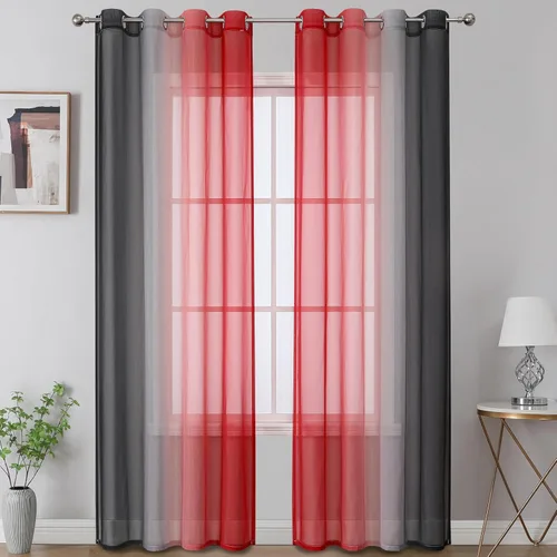 Vista 26 de Cortinas transparentes de color azul marino y negro para sala de estar, 52