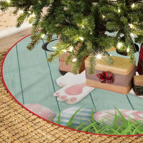 Vista 15 de Falda de árbol de Pascua, huevos de conejo de Pascua, falda de árbol de Navidad, tapete para fiestas de vacaciones, decoración de interiores