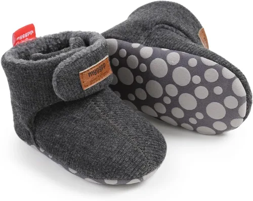 Vista 4 de TIMATEGO - Pantuflas tipo botines de felpa con suela antideslizante para recién nacidos, bebés, niños y niñas