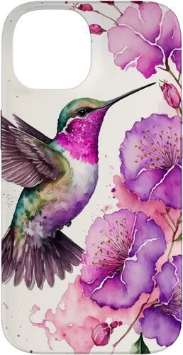 Vista 4 de Hummingbird Floral Watercolor Pink Purple Paint Flowers Case for iPhone 17