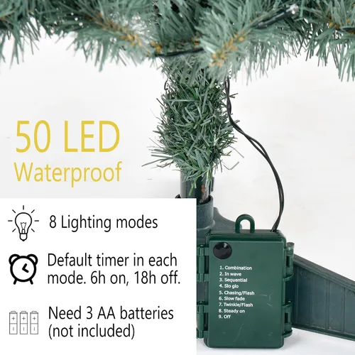 Vista 5 de Árbol de Navidad artificial preiluminado de 3 pies, funciona con pilas, árbol de Navidad de escritorio con 50 LED, 160 puntas de rama, mini Azul-gris