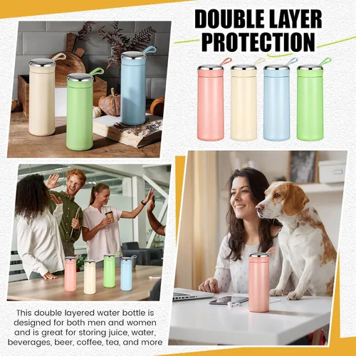 Vista 4 de 20 botellas de agua de 14 onzas con carcasa exterior de plástico, botella de agua de doble capa con asa, reutilizable, forro de vidrio para jugo