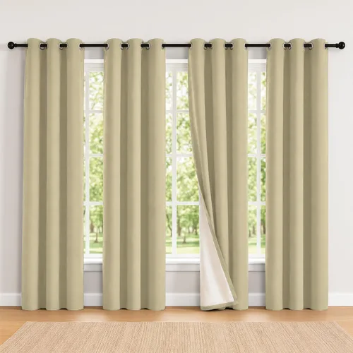 Vista 55 de 2 paneles de cortinas 100% opacas, de peso medio, con aislamiento térmico y ojales para dormitorio, sala de estar, tratamiento de ventana
