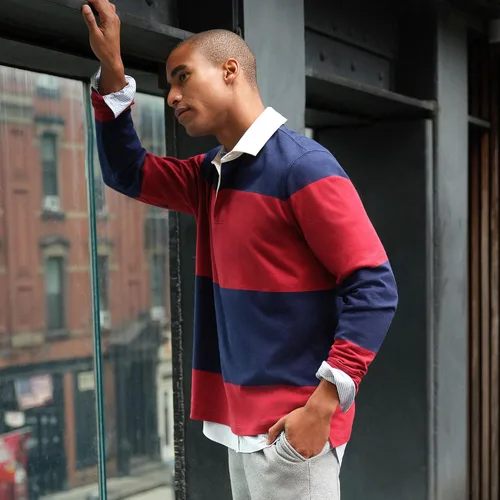 Vista 3 de Lands' End Rugby sólido de manga larga para hombre