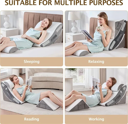 Vista 2 de Almohada de cuña de cama, 4 piezas, ajustable, de espuma viscoelástica, triangular, para después de la cirugía, cuña de almohada para la apnea