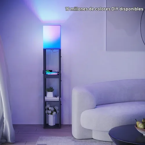 Vista 4 de SUNMORY - Lámpara de pie con estantes, lámpara de pie regulable con luz RGB y control por APP, lámpara de pie alta con estantes para sala de estar