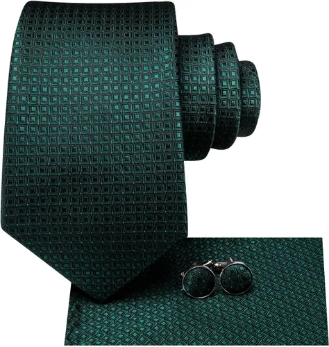 Vista 36 de Hi-Tie Corbata clásica de cachemira para hombre con pañuelo y gemelos a cuadros