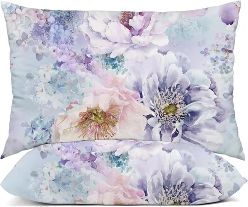 Vista 9 de YIYEA Juego de 2 fundas de almohada estándar de microfibra ultra suave de doble cepillado, fundas de almohada estándar, fundas de almohada florales