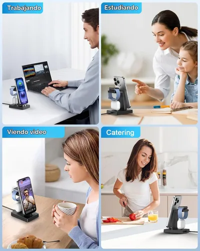 Vista 8 de Estación de carga rápida 3 en 1 de 30 W para dispositivos Apple, soporte de cargador USB C ADADPU para iPhone 17 16 15 Pro Max Plus y AirPods 4