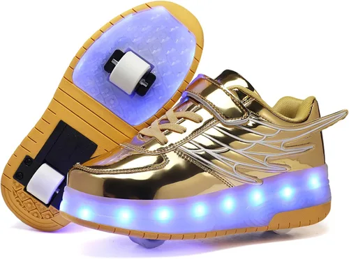 Vista 20 de Zapatos de patinaje LED para niños y niñas, tenis con ruedas desmontables y recargables intermitentes Negro