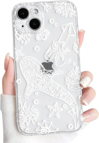 Vista 128 de NITITOP Funda para iPhone 13 Clear Sea Animal - Pez negro Pescado Negro