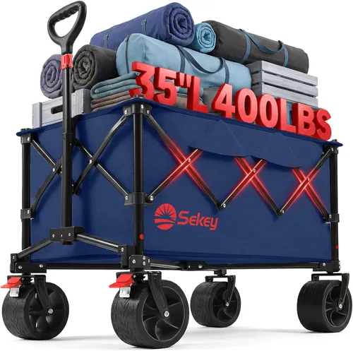 Vista 9 de Sekey - Carro de playa de 250 L, capacidad de 400 libras, plegable, ruedas todo terreno Negro