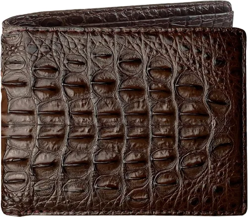 Vista 21 de HATA Billetera de piel plegable de cocodrilo para hombre, con bloqueo RFID, hecha a mano para papá, marido, hijo, profesor