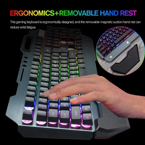 Vista 6 de Teclado y mouse inalámbricos, juego de ratón y teclado recargables de arco iris