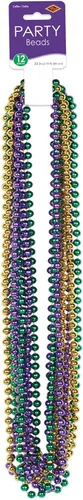 Vista 5 de Beistle Collares de cuentas Mardi Gras, 12 piezas para recuerdos de fiesta, 33 pulgadas, oro/verde/morado