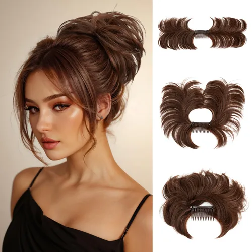 Vista 38 de Peine de moño desordenado con clip lateral para mujer, corto, natural, lacio, versátil, ajustable, fácil de peinar, (rubio ceniza-C)
