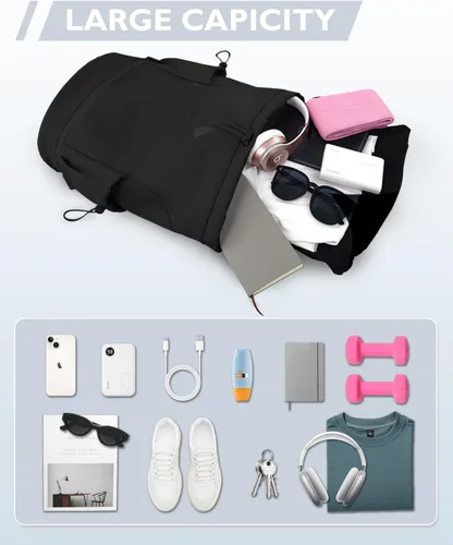 Vista 5 de Mochila deportiva con cordón, bolsa de gimnasio con compartimento para zapatos y bolsillo húmedo, bolsa de natación para mujeres y hombres, mochila