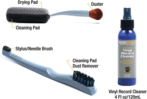 Vista 4 de MusicNomad Next Level 6 'n 1 Kit de limpieza y cuidado de discos de vinilo (MN890) Includes Large 120 mL Cleaner, Clean/Dry/Dust Brush, Stylus