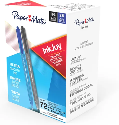 Vista 2 de Paper Mate InkJoy 100RT Ballpoint Pens, Medium Point (1.0mm), Black & Blue Ink, 72 Count - Bulk Pack for School, Home, Office, College, Note-Taking