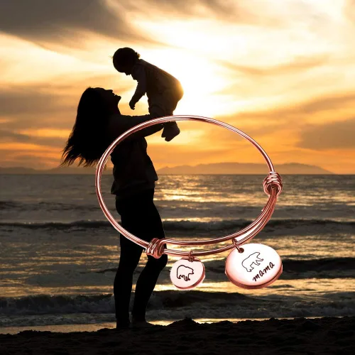 Vista 4 de Pulsera de mamá oso con pulsera ajustable de 1, 2, 3 cachorros, regalos para mamá