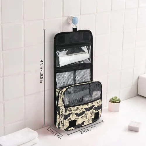 Vista 8 de MNSRUU Neceser colgante con diseño de calavera y girasol, bolsa de maquillaje de viaje para artículos de tocador, organizador de artículos