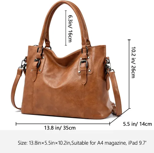 Vista 9 de Bolso de mano clásico de moda para mujer, bolso de cuero de gran capacidad