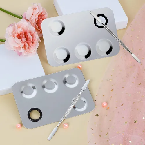 Vista 5 de Mejora la paleta de maquillaje de mezcla, paleta de acero inoxidable con herramienta de espátula para mezclar cosméticos y pigmentos, Nail art