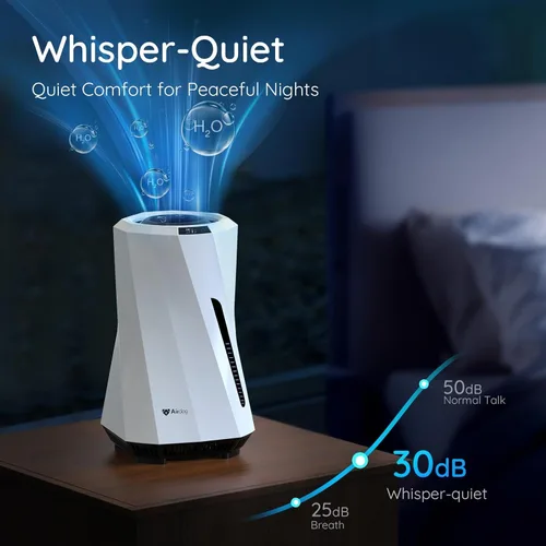 Vista 5 de Airdog MOI Humidificador evaporativo para bebé: humidificador sin niebla, humidificador sin moho, silencioso, pantalla LED de nivel de agua