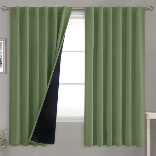 Vista 181 de BGment Cortinas 100% opacas beige de 63 pulgadas de largo con forro aislante térmico, bolsillo para varilla y lengüeta trasera de doble capa