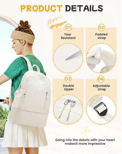 Vista 4 de BJLFS Mochila para mujer, Blanco, Grande, Classic
