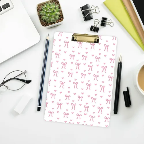 Vista 8 de Gredecor Portapapeles de lazo de lazo rosa estético para oficina, escuela, enfermería, acrílico para letras A4 estándar, 9 x 12.5 pulgadas, con clip