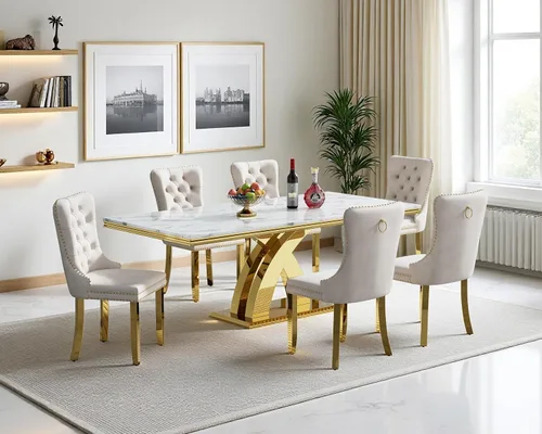 Vista 96 de Juego de mesa de comedor de mármol sintético, 7 piezas, juego de mesa de cocina y comedor para 6, mesa de comedor rectangular blanca de 70 pulgadas