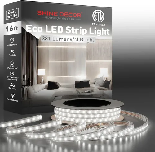 Vista 18 de Shine Decor Tira de luz LED fácil de conectar, 2800 K blanco cálido, resistente al frío, resistente a la intemperie para interiores y exteriores