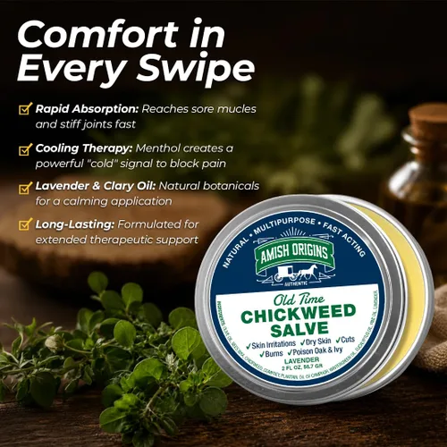Vista 2 de Amish Origins Old Time Chickweed Salve 2 oz - El mejor bloqueador de hiedra venenosa/roble venenoso, bálsamo curativo para trastornos de la piel