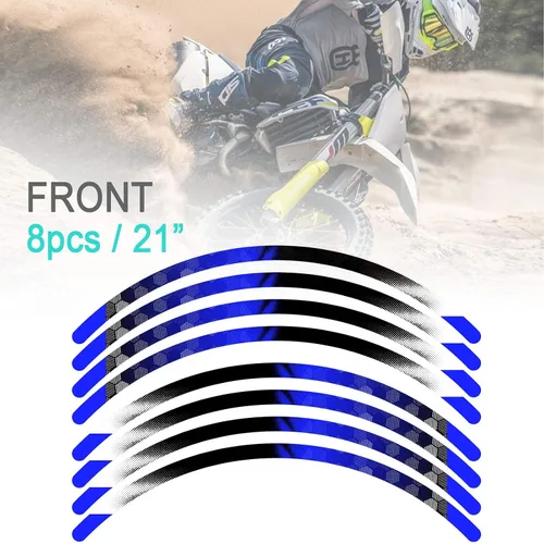 Vista 4 de KETABAO Cinta adhesiva para llanta de motocross B01, diseño de rayas de 21, 19 pulgadas, compatible con RMZ 250 450 RM-Z250 RM-Z450 (azul)