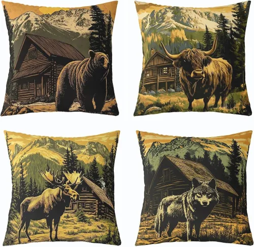 Vista 23 de Feelyou Fundas de Almohada Decorativas de León 16"x16" Juego de 4 Funda de Cojín Suave de Tigre Decoración de Lobo Funda de Almohada de Leopardo
